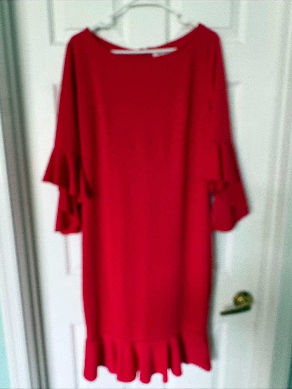 Women's Red Ruffle-Sleeve Tunic Top - Picture 2 of 2